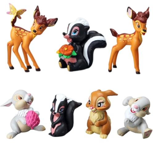 Cartoon Bambi Ornament,7Pcs Bambi Mini Ornament Set, Geeignet Für Tortendekoration Kindergeburtstag Geschenk Und Tierliebhaber Sammlung Dekoration