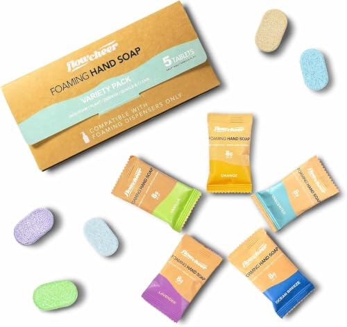 Flowcheer Foaming Hand Soap Refill Tablets, 5-Count Sample Pack | Makes 5 × 250 ml refills for foaming soap dispensers; compact trial pack with pre-measured tablets
