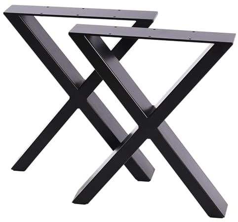 FUKEA Lot de 2 pieds de table en métal en forme de X - Noir - Pour bureau, table basse, table à manger, banc - 50 x 72 cm (l x H)