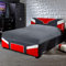 X-Rocker Cerberus Gaming Bed, 4ft6 Double Bedstead Frame, Wooden Slats, PU Faux Leather Upholstered Headboard, Low Footboard, Ideal for Teens, Kids, Red Black White - 135x190cm Mattress Included