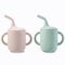 PandaEar Lot de 2 Gobelets d'Entraînement en Silicone 100% pour Bébé et Tout-Petit avec Poignées et Paille - Bleu/Gris (Rose/Vert)