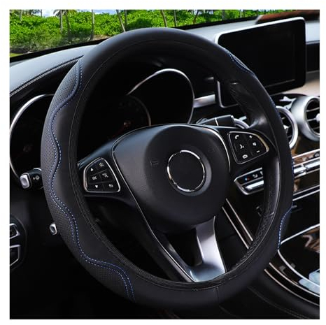 Lenkradbezug Leder, Auto Lenkradbezug Universal Anti Rutsch Atmungsaktiv Elastizität Mikrofaser Welligkeit lenkradhülle, Auto Lenkrad Schutzhülle 37-38cm Schwarz Blau