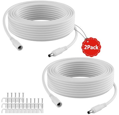 12V DC Power Extension Cable 50 Feet (2 Pack), 5.5mm x 2.1mm 5521 Male to Female, Compatible with CCTV Security Camera, IP Network, Standalone DVR, LED Strip, Router, 5V 9V