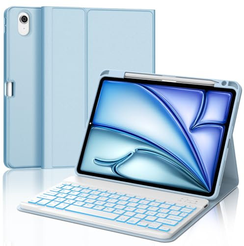 IVEOPPE Tastiera iPad Air 11 (M3 2025/M2 2024), Cover Tastiera Retroilluminazione Italiano QWERTY Bluetooth Staccabile iPad Air 11 Pollici 2024/2025, Blu cielo