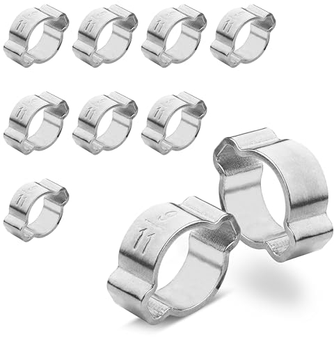 Poppstar 10 pzas. Abrazaderas para manguera con doble oreja, Ø alcance de sujeción 9-11 mm, Abrazaderas de manguera de dos orejas/Bridas de dos orejas para manguera de acero inoxidable