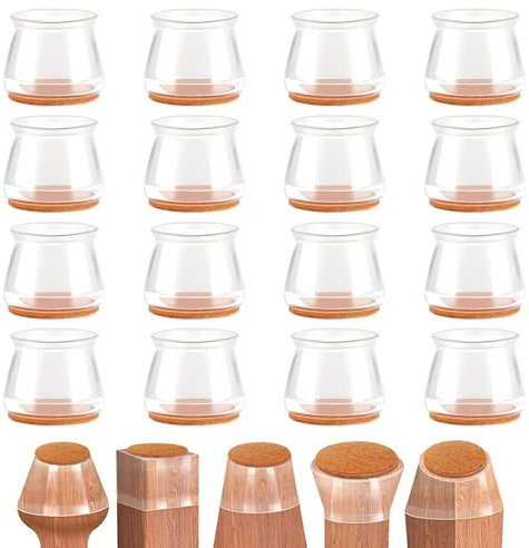 16 Pièces Protection Pied de Chaise en Silicone, Rond Capuchons Transparents avec Feutre, Protecteurs de Sol pour Pieds de Meuble de 15-25mm, Antidérapants Réduire Les Rayures et Les Bruits