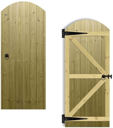 Tongue & Groove Interlocking Fully Framed Arched Top Pedestrian Side Garden Gate Height: 6ft (180cm) x Width: 75 cm Supplied with the Ring Latch Hinge Pack and Bolt