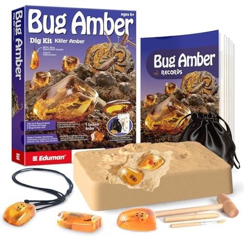 EDUMAN Set di Scavi in Ambra per Bambini, Esperimenti di Scavo di Fossili per Bambini a Partire da 6 Anni, Accessori per Scavi, Regali Giocattolo per Ragazzi e Ragazze(Insetti)