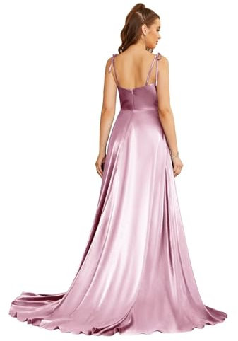 Babyonline D.R.E.S.S. Robe de Soirée avec Fente Robe Femme Demoiselle d'honneur Longue Fendue en Satin Rose Foncé M