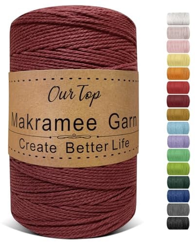 OurTop Premium Makramee Garn Burgund 2mm x 500m, Makramee Schnur Garn für DIY Handwerk Weben Dekoration Hängende Pflanze Aufhänger