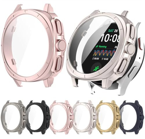 Lot de 2 coques de protection pour Samsung Galaxy Watch 7 40 mm 44 mm avec film de protection d'écran, boîtier en PC rigide + verre trempé anti-rayures pour Galaxy Watch 7 (2 pièces. Starlight + rose
