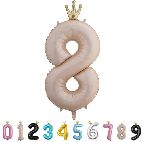Luftballon Zahl 8 Karamell, 101cm Riesen Zahlenballon Nummer 0 1 2 3 4 5 6 7 8 9 10 16 18 21 30 40 50 60 70 80 90 100, 40 Groß Folienballons für Hochzeit Jubiläum, Geburtstagsballons Party Dekoration