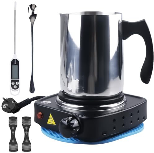 GBKDQQ Kit per la produzione di candele con piastra elettronica, per adulti, candele fai da te, set con pentola per fusione di cera da 900 ml, cucchiaio, termometro, supporto Wicks