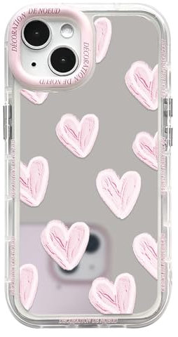 NITITOP Kompatibel mit iPhone 13 Hülle Niedliche Spiegel Liebe Herz Glitzernd Muster Mädchen Frau Rosa Design der Linsenblende Design Stoßfeste Glänzende Handyhülle - Rosa Liebe Herz