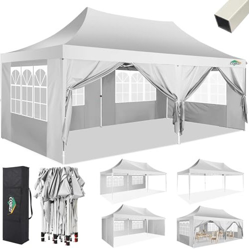 COBIZI Pavillon 3x6 Faltpavillon Wasserdicht Stabil mit 6 Seitenteilen Kegelförmig Partyzelt 3 Höhenverstellbar UV-Schutz Tragetasche Zelthering, Seile für Garten, Hochzeiten, Markt, Freien Event
