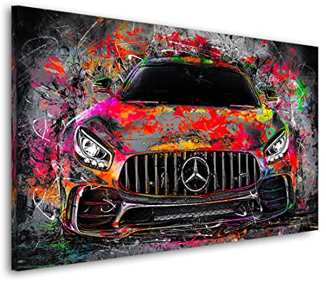 Kunstgestalten24 Leinwandbild Mercedes AMG GT Pop Art Sportwagen Auto Bild Büro Dekoration Wanddeko Wandbild Leinwand Kunstdruck Bürobilder Modern