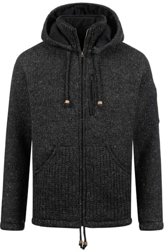 Kunst und Magie Herren Strickjacke Schurwolle Klassich Nordisch Wolle Jacke mit Kapuze Schurwolle