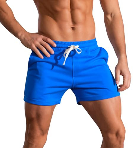 3-Zoll-Laufshorts für Herren, Fitness-Training, Bodybuilding-Shorts, atmungsaktive Baumwoll-Sportshorts Blau XL
