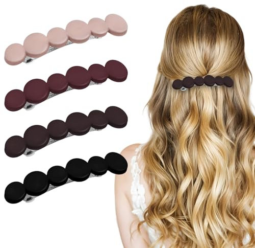 Tyqour 4 Stück Französische Haarspangen Damen Dünnes Haar, Automatische Haarspange für Feines Haarr, Haarspangen Damen Klein, Hair Clip Set für Frauen Mädchen, Klassische Französische Haarspangen