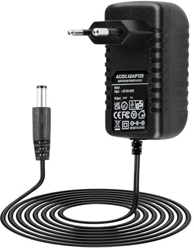TECHZOCO Alimentatore 24 V 1 A, adattatore di alimentazione, alimentatore 24 V 1 A, alimentatore da parete 24 V, caricatore 24 V, 1 A, adattatore di alimentazione, connettore DC 5,5 x 2,1 mm, nero