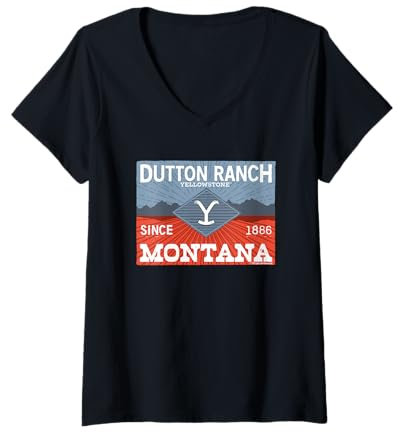 Femme Yellowstone Dutton Ranch depuis 1886 T-Shirt avec Col en V