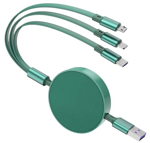 Qreninv Cable de Carga Retráctil 3 en 1 (6A, 1.1M) con Micro USB, Tipo C y Phone para Cargador Rápido de Galaxy, Tabletas y otros dispositivos electrónicos diversos
