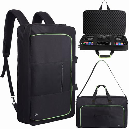 Timoxi DJ Controller Case for DDJ-FLX4/ 200//400/SR2/REV1 Numark Party Mix 2/FX With Thick EVA Padding, Adjustable Shoulder Strap,Fits Up to 15.6 Laptops (Bright Green, 22.5x14.4x4.7)