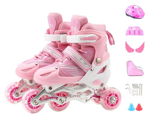 UUE Inline Skates, Inliner Roller Skates mit 3 Größen Verstellbar, Inliner Kinder mit 8 LED Rollen, Umschaltbare Doppelreihe Rollerskates, Inlineskates für Kinder Erwachsene (Mittelgroß(EU 33-37))
