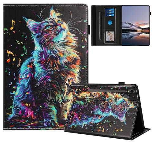 TEDTIKJT Custodia per Samsung Galaxy Tab S9/Tab S8/Tab S7 11 (SM-X710/X700/T870) Custodia PU Pelle Flip Cover Supporto Protezione Dipinti per Samsung Tab S9 Cover,Music Cat
