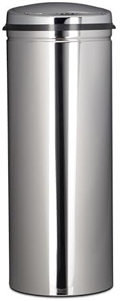 Poubelle cuisine en inox 50 litres bac à ordures en métal 80 cm de hauteur 30 cm de diamètre couvercle rond, argenté 13_0002329