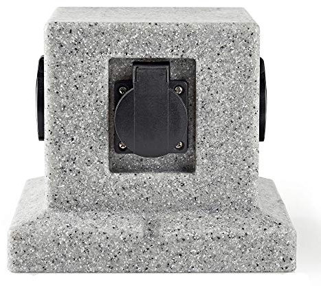 Außen Verteiler 4 Steck Dosen Würfel Stein Optik Garten Terrassen Strom Versorgung grau