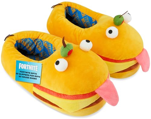 Fortnite 3D Chaussons Garçon et Ado EU 32-42, Points Antidérapants Hiver Pantoufle Enfant, Gaming Merchandise, Idée Cadeau Gamer (32/33 EU, Jaune)