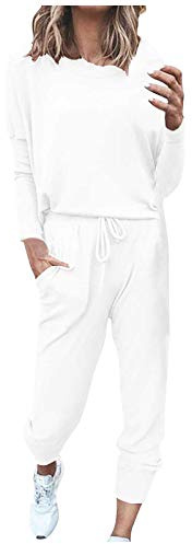women's tracksuits Tracksuit Womens Full Set Lounge Wear Sets Sweatsuits Oversized Solid Color Long Sleeve Shirts High Waist Wide Leg Joggers Warm Cosy Soft Nightwear Holiday Dailywear d-White 3XL
