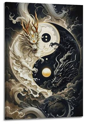 CENGLIS Tai Chi Poster – Himmlischer Drache Yin – Yang Poster, moderne Wandkunst, Leinwand, ästhetische Dekoration, Gemälde, 40 x 60 cm, Rahmenstil