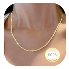 Avotto Ketten Damen Gold 2mm Kette Gold Diamant Glänzende Halskette Golden Ketten für Damen 26 Zoll