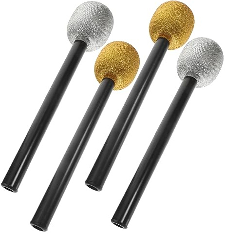 Gatuida 4pcs Prop Microphone Toy Portable Simulation Microphone Training Tool with Glittery Silver and Golden Colors Realistic Design for Stage Performances and Parties