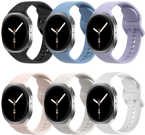 TiMOVO 6 Pièces Bracelet de Sport Compatible pour Samsung Galaxy Watch 8 40mm 44mm/Galaxy Watch 8 Classic 46mm (2025), Bracelet de Remplacement en Silicone Souple pour Homme Femme, M/L