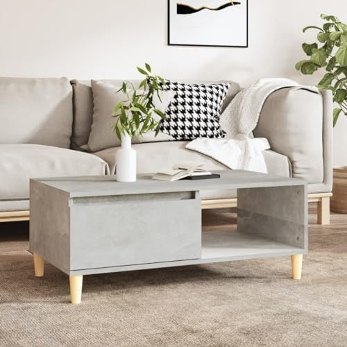 WEMYUFURN Skandinavischer Couchtisch mit Schublade und offenem Fach – Holzwerkstoff Couchtisch mit Stauraum für Wohnzimmer und Deko