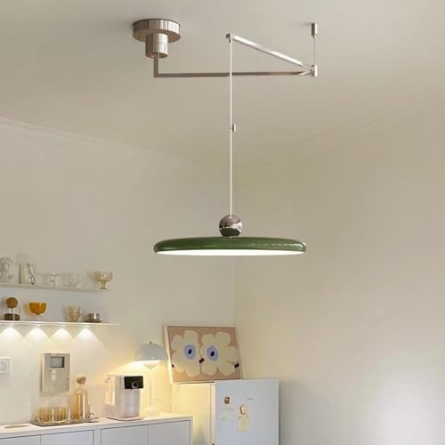 Moderne Dimmbare LED-Deckenleuchte Große Pendelleuchte Mit Schwenkarm Cremefarbener Sti 39,9cm Lange Hängelampe Acryl Und Metall Deckenlampe Für Esszimmer,Wohnzimmer,Café(Green+chrome)