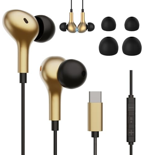 Kopfhörer mit kabel USB C Golden, USBC Ohrhörer In-Ear Headset mit Mikrofon