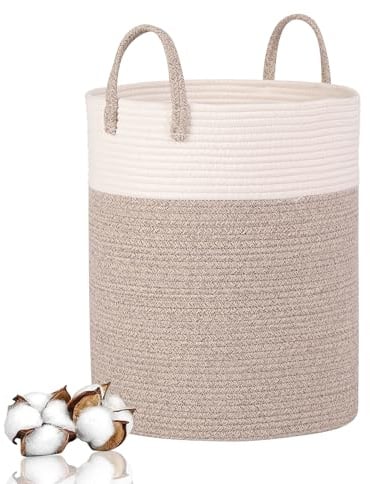 Withosent Wäschekorb Geflochten aus Baumwolle, 66L Wäschesammler mit Henkel, Laundry Basket Aufbewahrungskorb Spielzeug, Korb Wäschebox für Wäschekammer Kinderzimmer Wohnzimmer Bad, 46x38cm