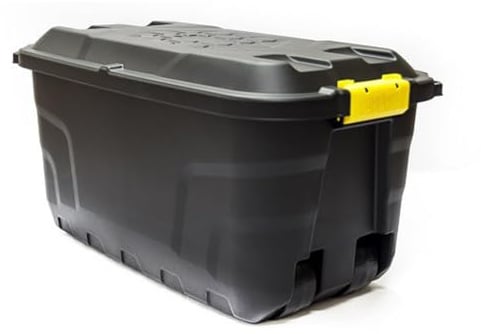 Kreher® Transportbox mit Rollen - robuste Aufbewahrungsbox mit Deckel, abschließbar, wetterfest & stapelbar - rollbare Lagerbox für Garten, Keller & Werkstatt - Größe & Set wählbar (1, 75 Liter)