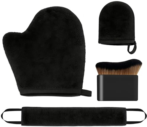 Gant Autobronzant 4 Paquets, Gant Applicateur Autobronzant Corps et Visage Double Face en Velours de Luxe, Lavable et Réutilisable pour une Application Sans Trace de Mousse Lotion et Crème Bronzante