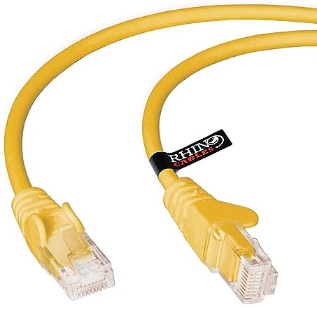 rhinocables CAT 5e High-Speed Ethernet Cable - Reliable LAN Network RJ45 Cable for Fast Internet & Data Transfer | Durable WiFi Broadband Cable for Gaming & Streaming, (20m, Yellow, Pack of 1)