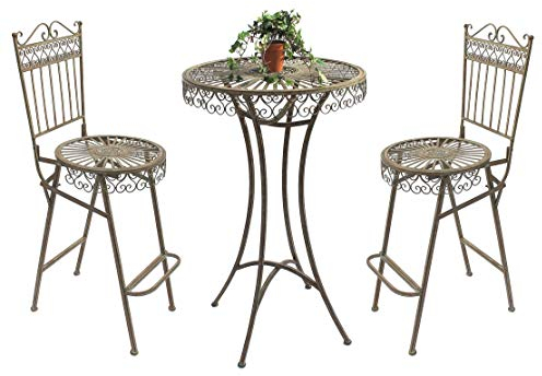 DanDiBo Stehtisch + 2 Barhocker Set Metall 130414-15 Bartisch Garten Antik Schmiedeeisen Bistrotisch Gartentisch Gartenmöbel
