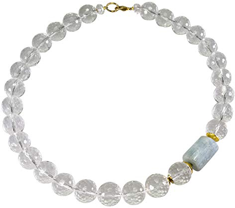 Funk-Collier Edelsteinkette Bergkristall fac, Aquamarin, 925 Silber verg, ca. 45 cm, Damen