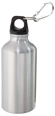 Aluminium Drinking Water Bottle with Screw cap and Carabiner, 400ml (Silver)
