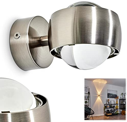 Wandlampe Sapri halbrund - Effekt-Licht aus Metall in der Farbe Nickel mit transparentem Glasschirm für verschiedene Räume, ohne Leuchtmittel