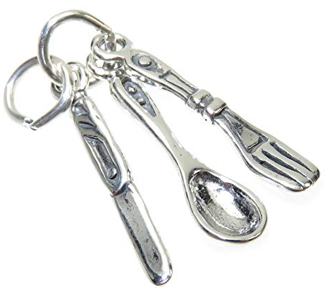 Knife Fork and Spoon sterling silver charm .925 x 1 Cutlery charms