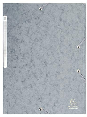 Exacompta - Réf. 17110H - Carton de 25 chemises à élastiques - pochettes 3 rabats Maxi capacity - en carte lustrée - dimensions 24 x 32 cm pour documents au format A4 - couleur gris
